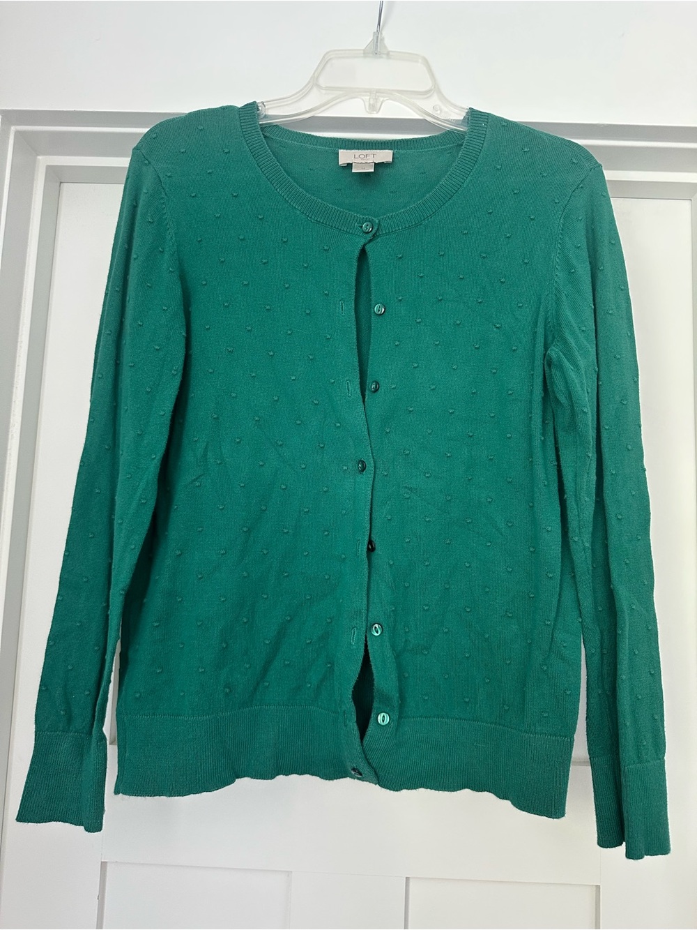 LOFT Emerald Dot Texture Button-Front Cardigan